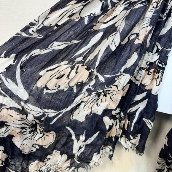 Banana Republic Womens Floral Crinkle  Lightweight Scarf Black & Beige Casual - Picture 2 of 6